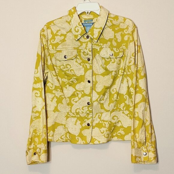 EVAN PICONE Stretch Casual Paisley Jacket w Snaps & Pockets; Lime; Size XL - Picture 1 of 5